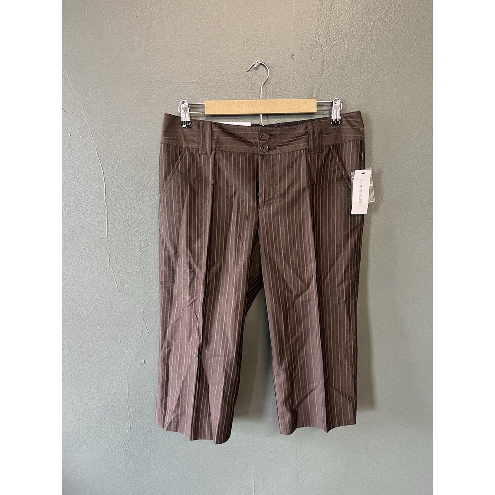 Calvin Klein Womens Brown Striped Cropped Work Pant Size 10 NWT